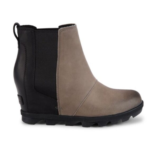 Sorel Lea Wedge Boots Chelsea Joan Arctic Leather Ankle Bootie Quarry SZ 11 - Picture 2 of 8